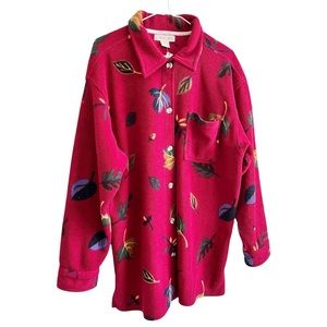 Vintage fall leaves fleece button down sweater